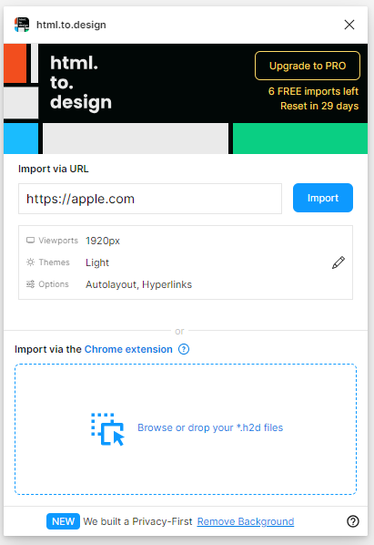 figma(html.to.design)のプラグインの説明画面